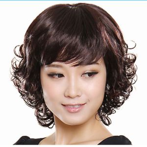 Middle-aged and elderly wigs women with short hair middle-aged mothers with real hair curly hair full head cover fluffy natural high temperature hair wig cover.