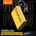 Orashare O20Pro 20000mAh Powerbank 22.5W QC 3.0 Super Fast Charging Power Bank Stylish and Cool Large Capacity Powe Bank Original Two-way Charge Type C Powerbank for Huawei Samsung Xiaomi Vivo Realme（powerbank original branded). 