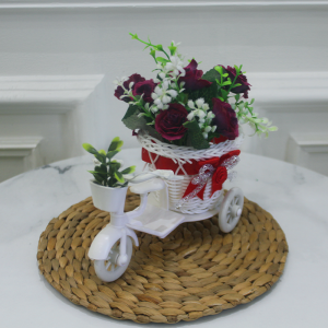 RB6007 VAS SEPEDA MINI BUNGA MAWAR 8032 DEKORASI RUMAH BUNGA ARTIFICIAL