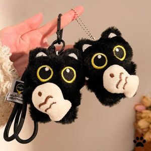 Cute Little Black Cat Bag Pendant Plush Doll Keychain Big-eyed Cat Plush Toy for Car or Backpack