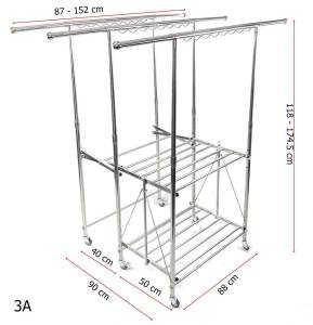 ราวตาก ราวตากผ้า ราวตากผ้าพับได้ 3 แถว ราวตากผ้าสแตนเลส ราวตากตั้งพื้นมีล้อ ปรับระดับสูงต่ำได้ ขยายบาร์บนได้ถึง 190cm. พับเก็บได้แข็งแรง