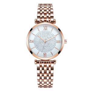 Tiktok Hot Roman Diamond-Embedded Starry Watch Alloy Steel Belt Womens Watch Fashion Student Watch