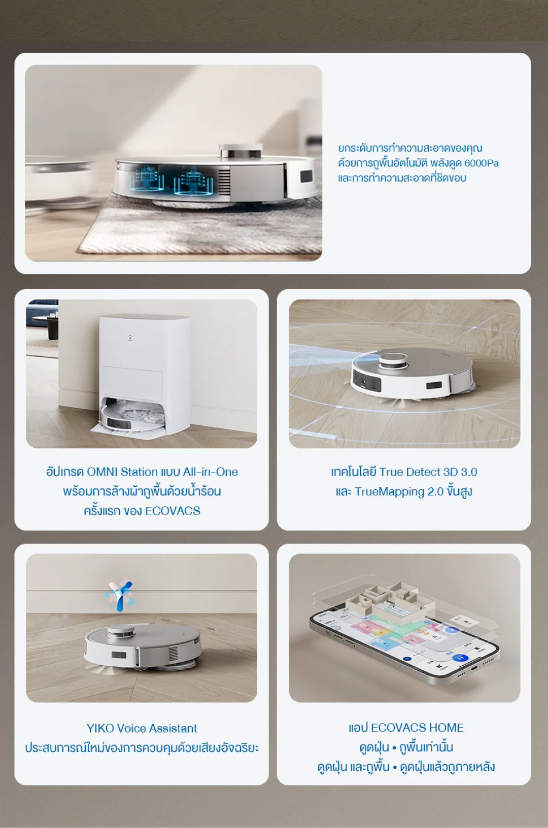ECOVACS DEEBOT T20 OMNI หุ่นยนต์ดูดฝุ่น ถูพื้น อัจฉริยะ มาพร้อมสถานีชาร์จ All-In-One ฟีเจอร์ครบครัน