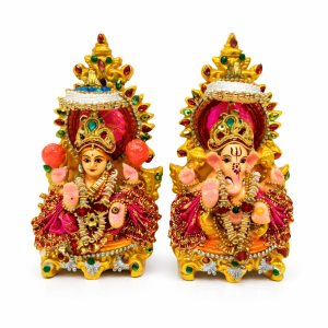 Handcrafted Lakshmi Ganesha Idol Set | Terracotta Clay God Idol for Pooja Diwali & Home Décor (Size – 14 cm | Set of 2)