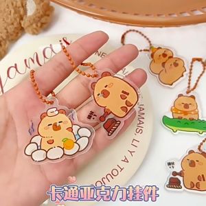 Gantungan Kunci 卡皮巴拉亚克力钥匙扣 Capybara Acrylic Keychain 学生书包笔袋装饰挂件豚鼠钥匙扣 Cute Cartoon Bag Pendant