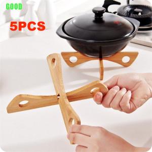 5Pcs/Set Bamboo Casserole Rack Heat Resistant Casserole Rack Detachable Bamboo Pot Holder