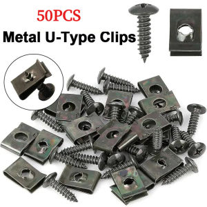 50PCS Universal Motorcycle Fairing Clips Screw Kit M4 M5 Metal U-Type Body Clips with Self Tapping Screws and Bolts Plastic Cover Panel Fasteners Fender Retainer Buckles for Scooter E-Bike Compatible with Honda Yamaha Suzuki Motorcycle Accessories