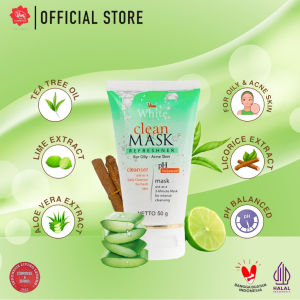 [BPOM] Viva White 2in1 Clean & Mask for Oily Acne Skin 50g | Tea Tree Oil Lime Aloe Vera Facial Wash Cleanser pH Balanced Green All Types Oil Dry Dull Control Oily Bestseller Kulit Kering Masker Sabun Pembersih Wajah Brightening Moisturizing Hijau