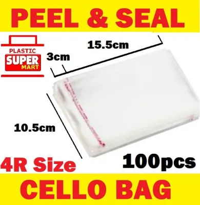 【4R = 10.5cm x 15.5cm】【100pcs/Pack】Clear Transparent Cello OPP Self Adhesive Peel Seal Poly Plastic Bags