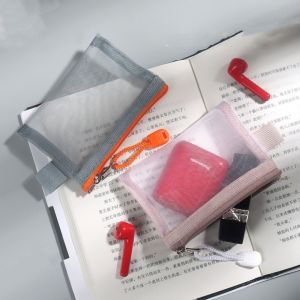 XUNXUAN Card Bag Mesh Zipper Bag Cosmetic Bag Change Storage Bag Transparent Nylon Coin Bags Cute Sanitary Napkin Storage Bag Clear Mesh Bag Women