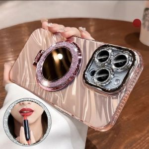 Kisscase gợn sóng nước gương MagSafe Khung giá đỡ vỏ điện thoại cho Iphone 15 14 13 12 Pro Max kim cương lấp lánh bảo vệ tấm dán bảo vệ ống kính không dây sạc tất cả bao gồm nhựa TPU mềm chống sốc Ốp lưng cho iPhone 15 14 13 12