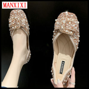 MANXIXI Brand Mules Sandals Fashion Beautiful Pearls Flat Loafers For Women (Size 35-39)