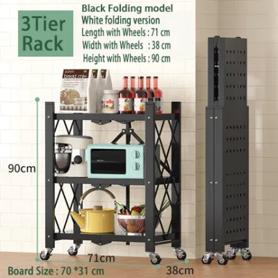 Folding kitchen rack/3 / 4 / 5 foldable storage rack with wheels for moving and fixing metal storage racks household goods floor type storage rack