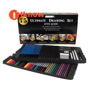 I know 75pcs coloured Pencil set Stationery Set Professional Sketching Drawing charcoal Pencils Kit Set Wood Pencil for Art Supplies School Students Pens