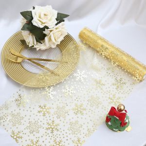 HUNIU Glitter Christmas Foil Table Runner Organza Snowflake Pattern Tables Cover Household Translucent Dinning Table Decoration Banquet