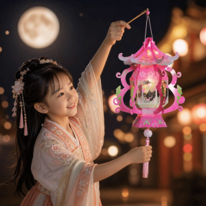 LIDIP Chinese-style Mid-Autumn Festival Lantern Ancient Style Hanging Decoration DIY Material Kit New Luminous Projections Pagoda Design Lantern Childrens Use