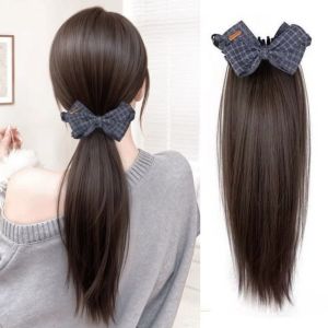OMQAIO Tổng hợp Tóc giả đuôi ngựa kẹp càng chuối Thanh lịch với Grab Clip Bím tóc đuôi ngựa dài và sóng Hợp thời trang Tóc nối Phần tóc đuôi ngựa nơ dành cho phụ nữ