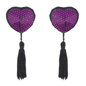 Women Nipple Pasties Covers Rhinestones Heart Shape Reusable Raves Party Breast Stickers Bra Pads Petals with Tassels