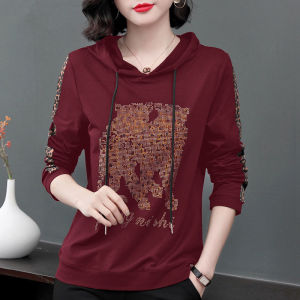 Hooded Long-sleeved T-shirt Womens Autumn Plus Size Printing T-shirt Casual Loose Top