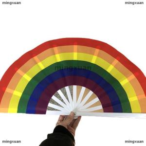 [COD] mingxuan Rainbow Folding Fans Gay Lesbian Decorative Folding Fans Large Handheld Fan Bamboo Folding Fan For Men Women Wedding Dancing G
