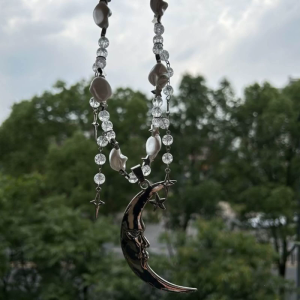 Handcrafted Moonstone Necklace Elegant Big Moon Charm With Star Moon Charm Clavicle Chain Pendant Necklace