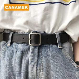 【CANAMEK】 PU Leather Belt For Women Square Buckle Pin Buckle Jeans Belt Ladies Vintage Strap Female Waistband