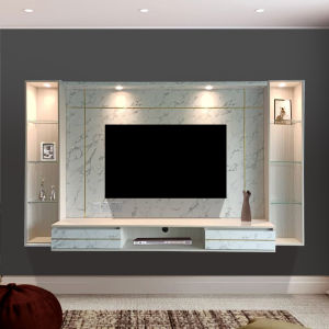 Bilik Furniture-Maya 8Ft Tv Cabinet / Kabinet TV / Modernist Design Solid Melamine Board Tv Rack / Tv Console /White