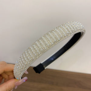 Bando Korea 2cm Impor Aksen Permata Mutiara Crystal Hair Hoops Pearl Beaded Headband BTR005