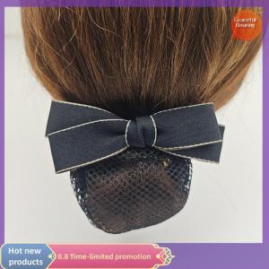 Graceful Nurse Stewardess Hair Accessories Bowknot Stripe Net Bun Hair Cover Women Barrette Net Bun Crochet Net Bun Snood