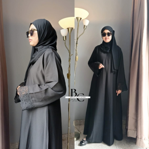 Abaya Raline - Abaya Putih Hitam Polos - Abaya turki -Dress Muslimah Remaja Kekinian Terbaru