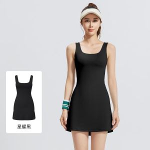 🌕Blacksheep Woman Sports Tennis Pickleball Dress No Sleeve Fixed Bra Pad Safety Pants Breathable Stretchable Quick Dry