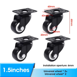 1.5-inch / 2-inch -4 heavy-duty flat-bottom brake wheels silent soft rubber swivel casters with brakes swivel casters trolley furniture replacement casters