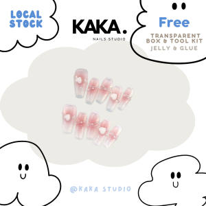 【 Ready Stock】KAKAnails Handmade Love Blush Bridal Artificial Fake Nails Gel Press-on DIY Set Kuku Palsu粉红爱心果冻腮红穿戴甲KK007
