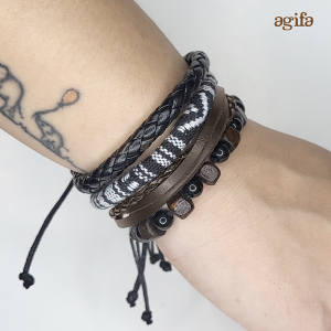 Gelang Multilayer isi 4 Set - GMT4D - Etnik Vintage Retro Style - Gelang Pria Wanita