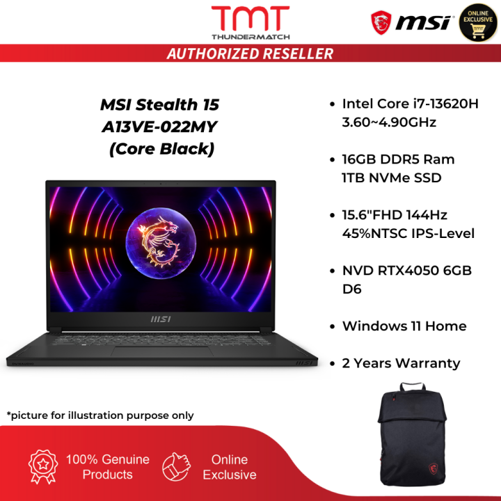 MSI Stealth 15 A13VE-022MY Gaming Laptop (Core Black) | i7-13620H ...
