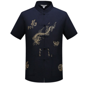 唐装汉服古装 Chinese Style Cotton Linen Embroidery Dragon Shirt Plus Size Tops Men CNY T-shirt Short Sleeve Blouse Chinese New Year Clothes Mens Traditional Wear Tang Suit SamFu