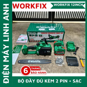 Máy cưa xích pin cỡ lớn 12inch Workfix CS12BL không chổi than kèm 2 pin lớn 15 cell 6.0Ah hàng chính hãng giá rẻ ( Bảo Hành 12 Tháng )