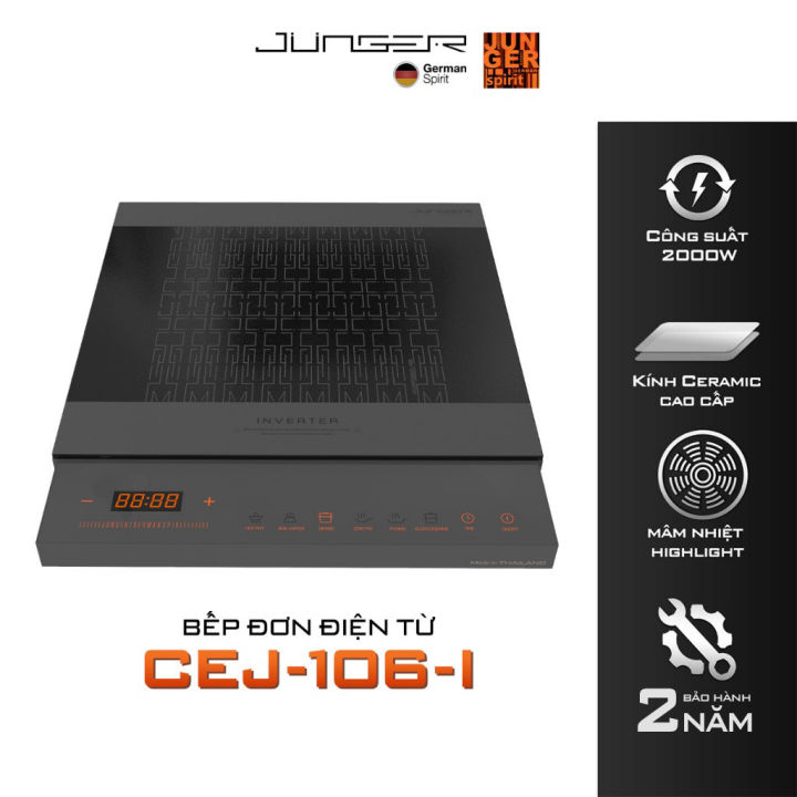 Bếp từ đơn Junger CEJ-106-I 2000W Inverter thế hệ mới Tiết kiệm điện Hàng Chính Hãng Bảo Hành 12 Tháng