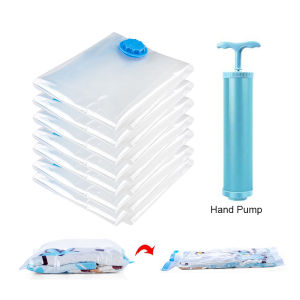 Vacuum Bag Compression Reusable Vacuum Storage Zip Lock Plastic Seal Compress Storage Bag Transparent Foldable Travel Luggage Organizer Bag(真空收纳袋)