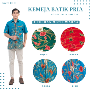 Kemeja Hem Batik Lengan Pendek Atasan Batik Pria Motif JW 026 Bahan Katun Adem Dan Nyaman