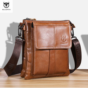 BULLCAPTAIN Mens Genuine Leather Crossbody Bag Large Capacity Multifunctional Top Layer Cowhide Shoulder Bag Fashion Man Bag