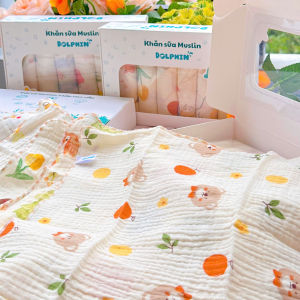 (TẶNG Khăn Sữa) Set 5 Khăn Sữa Sợi Tre BOONA DOLPHIN Mềm Mịn Kháng Khuẩn Chống Bám Bẩn Không Bụi Vải Thấm Hút Nhanh Dùng Rửa Mặt Tắm Cho Bé Sơ Sinh Kích thước 30x30cm