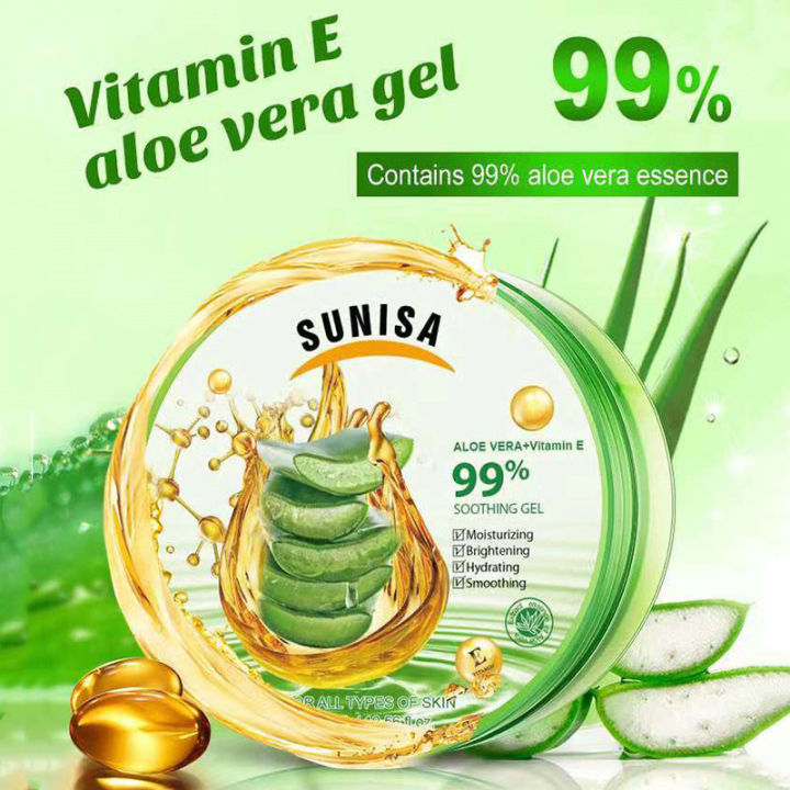 SUNISA 900ml Aloe Vera Soothing Gel 99% Aloe Vera & Vitamin E Moisturizer Soothing Original Gel For Face And Body Aloe Mask Aloe Vera Gel Moisturizer Kiki Beauty & Care Water Base Brigtening Hydrating Whitening Anti-Aging All Stypes Of Skin Care