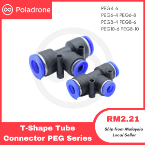 Pneumatic Fitting Air Hose Tube Quick Release Connector (PEG Series) T Tube Connector Air Pipe Fitting Hose Tube Connector Plastic PVC Black Blue / Pneumatik Penyambung Lepas Cepat Tiub