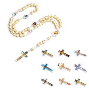 Catholic Cross Rosary Necklace Fashion Cross Pendant Beaded Necklace Religious for Women Men Girls Boys