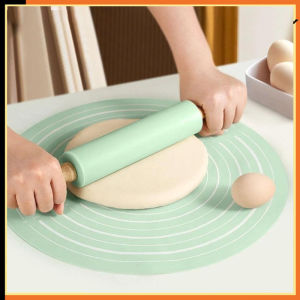 2 Pcs/set Rolling Pin Pastry Mat Set Silicone with Scale Rolling Pin Kit Bakeware Thickened Round Reusable Kneading Pad Flour