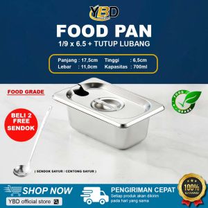 Food Pan Stainless + Tutup lubang 1/9 x 65cm / Satu set tempat makan