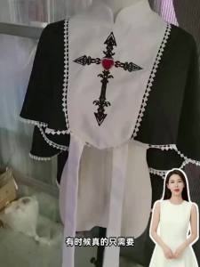 Custom Gothic Style Black and White Embroidered Lolita Versatile Shawl Nun Coat with Lace Splicing for Quick Transformation