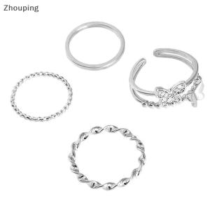 【ZP】 Cute Jewerry 3Pcs 4Pcs Hip Hop Punk Mở Có Thể Điều Chỉnh Nhẫn Set Womens Vòng Bướm Kim Loại Vòng Tay