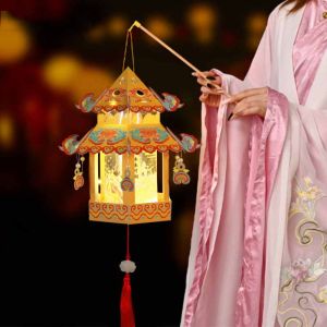 ZG285 กระดาษ โคมไฟเทศกาลกลางฤดูใบไม้ร่วง กระต่าย 3D โคมไฟมือถือสไตล์โบราณ แบบดั้งเดิม เรืองแสง ชุดวัสดุทำโคมไฟ DIY สำหรับเด็ก ผู้หญิง